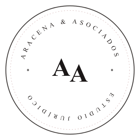 Logo circular sobrio para Aracena & Asociados con monograma AA central, texto perimetral 'ARACENA & ASOCIADOS' y 'ESTUDIO JURÍDICO', y detalles en tono carbón y acento rosa empolvado.